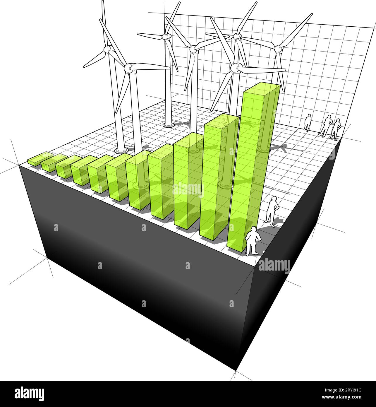 Windturbinen Farm und abstraktes Geschäftsdiagramm Stockfoto