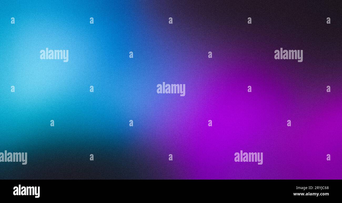 Violett-blauer abstrakter Farbverlauf auf schwarzem Hintergrund, körnige Textur Website-Kopfzeile-Design, verschwommene leuchtende Farben, Kopie Spac Stockfoto