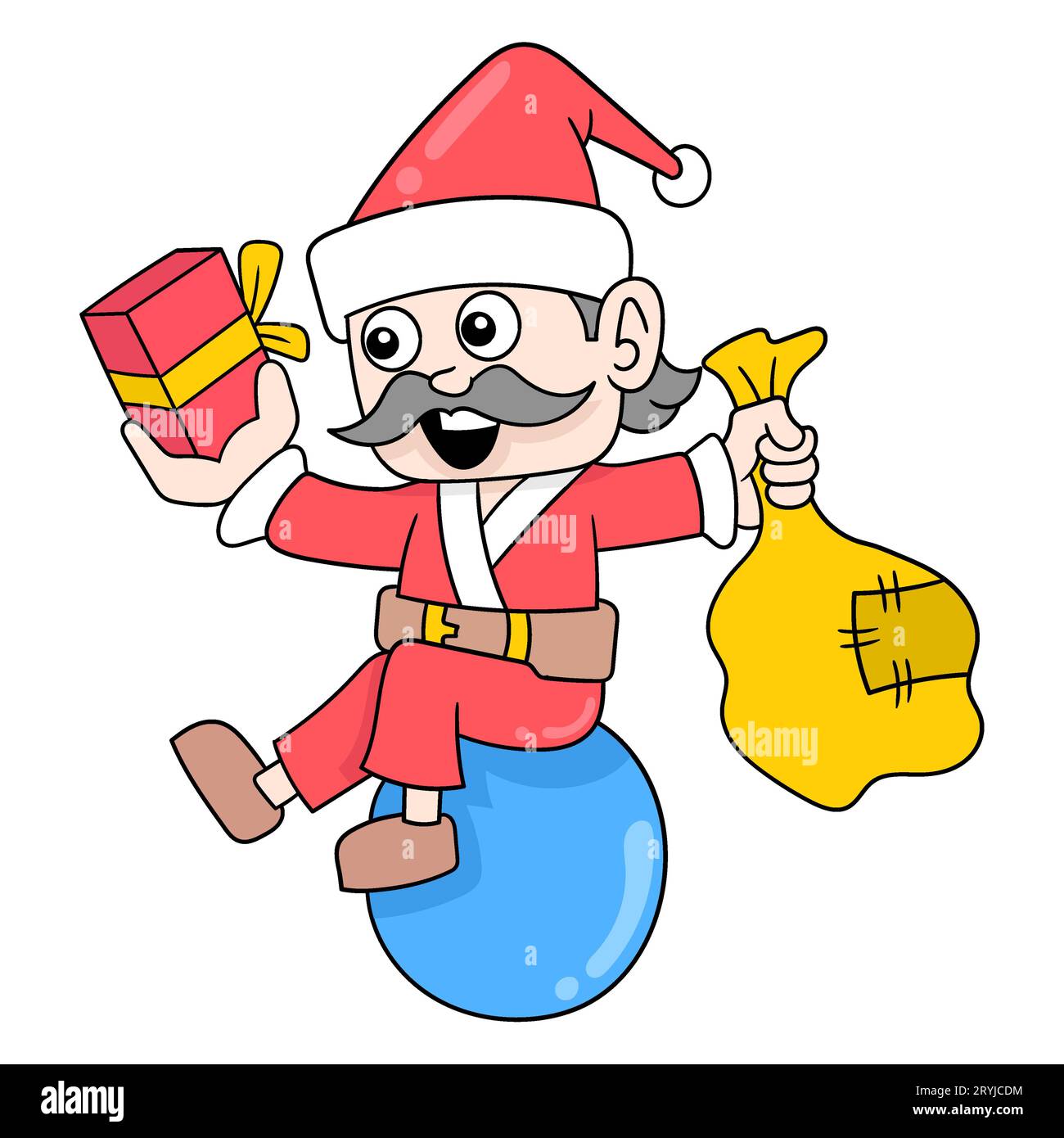 Papa ist in weihnachtsmann feiern weihnachten Sharing-Geschenke gekleidet, Vektor-Illustration Kunst. Doodle Symbol Bild kawaii. Stockfoto