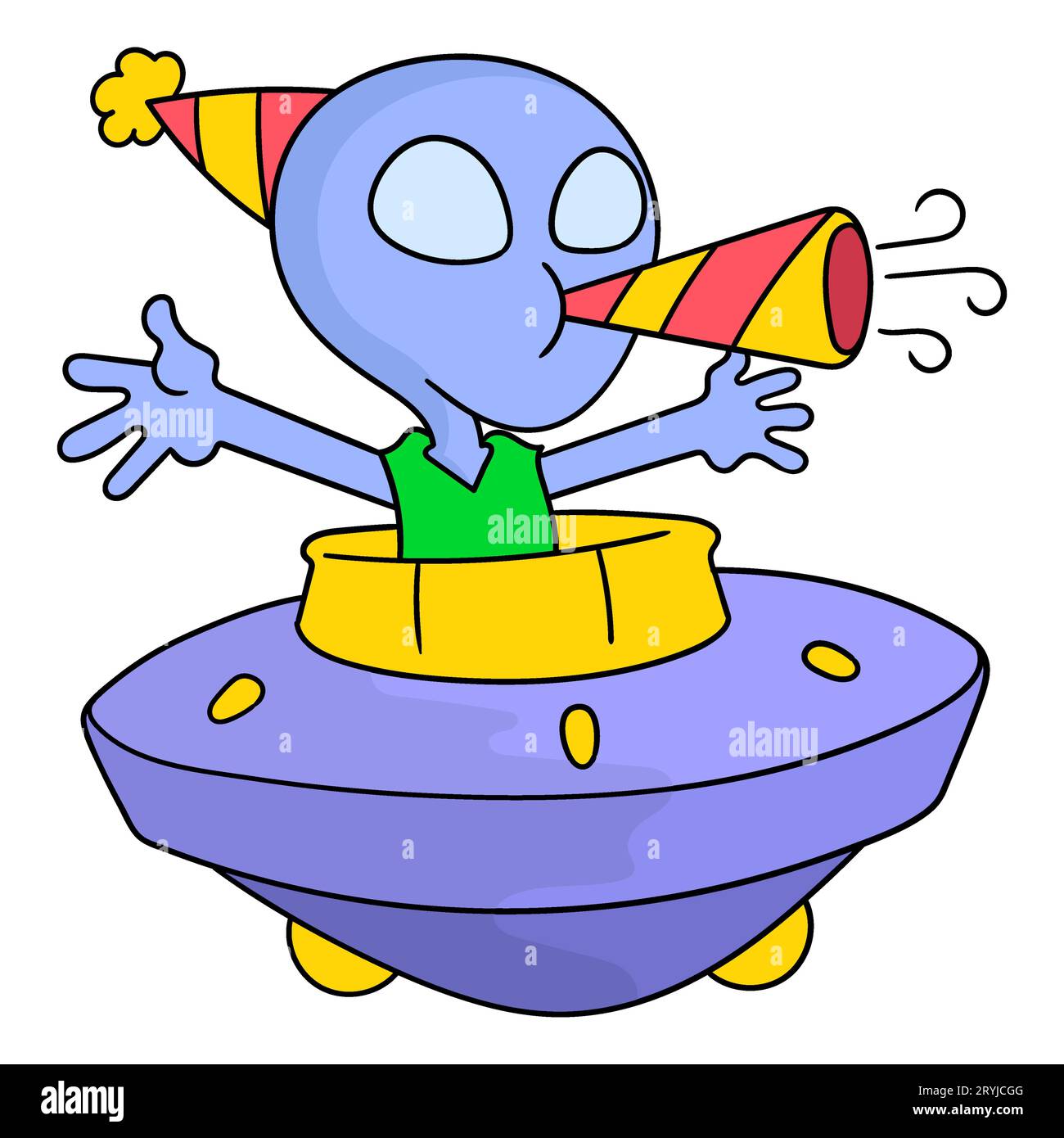 Aliens fliegen ufo-Flugzeuge feiern neues Jahr, Vektor-Illustration Kunst. Doodle Symbol Bild kawaii. Stockfoto