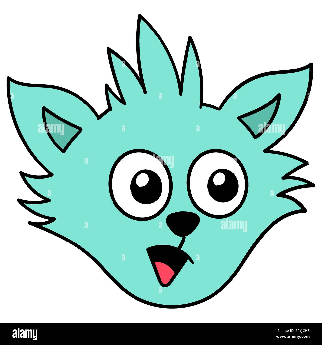 Der Kopf der haarigen Katze steht auf, wenn er schockiert ist, Vektordarstellung Karton Emoticon. doodle Symbol Zeichnung Stockfoto