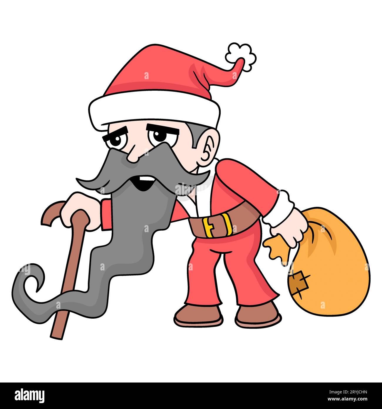 weihnachtsmann alten Mann zu Fuß mit weihnachtsgeschenken, Vektor-Illustration Kunst. Doodle Symbol Bild kawaii. Stockfoto