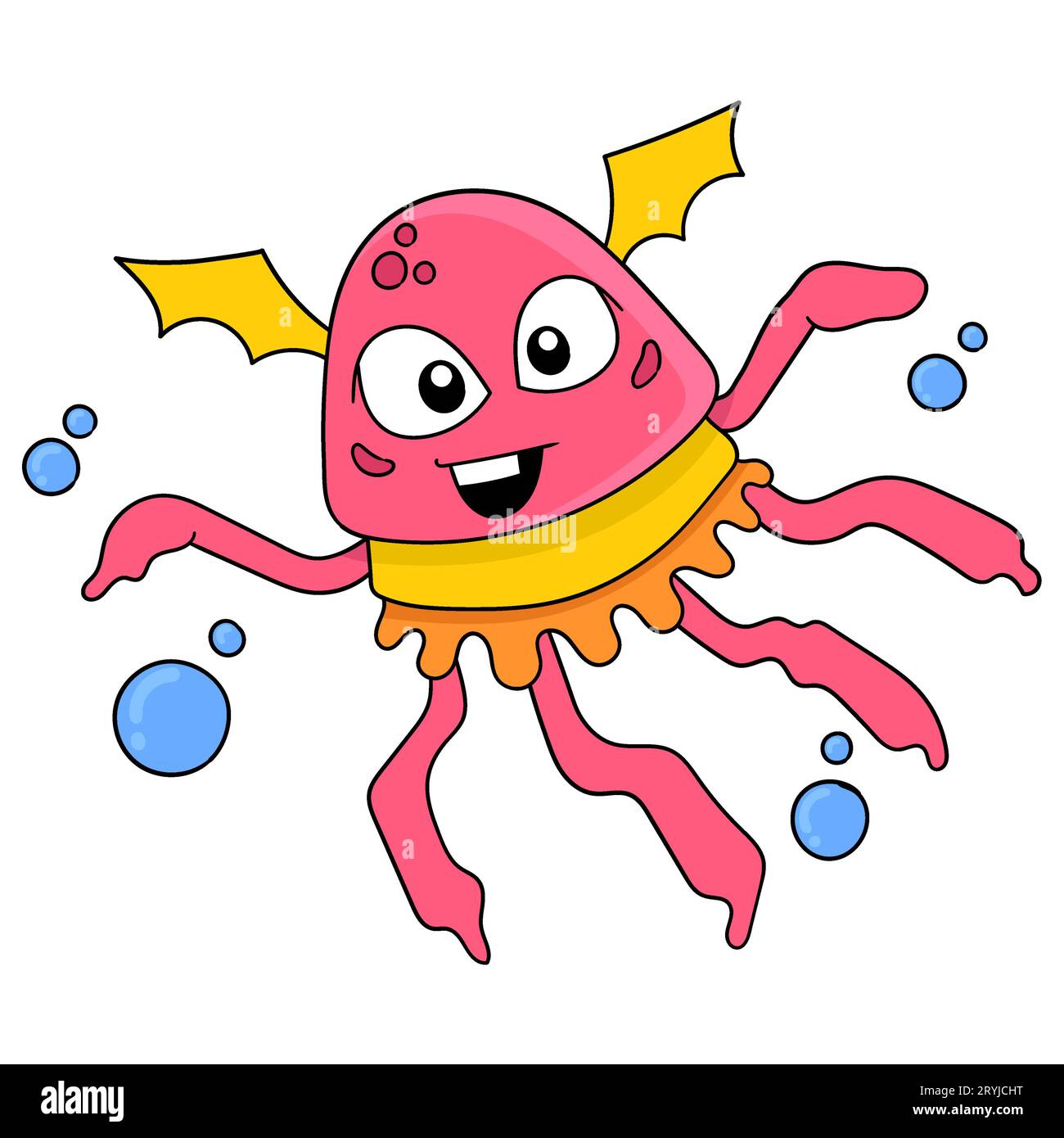 Alien Monster Qualle rot freundlich Gesicht lächelnd, Vektor-Illustration Kunst. Doodle Symbol Bild kawaii. Stockfoto