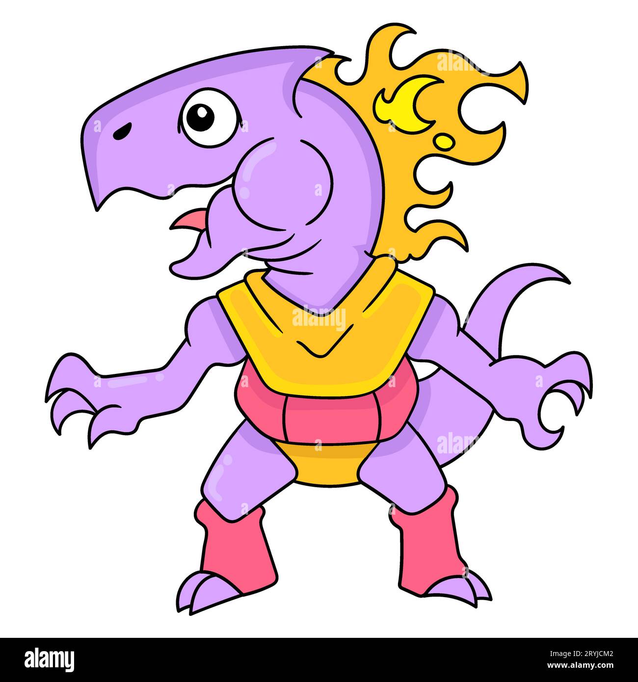 Feuer Monster Drache ist wütend, Vektor-Illustration Kunst. Doodle Symbol Bild kawaii. Stockfoto