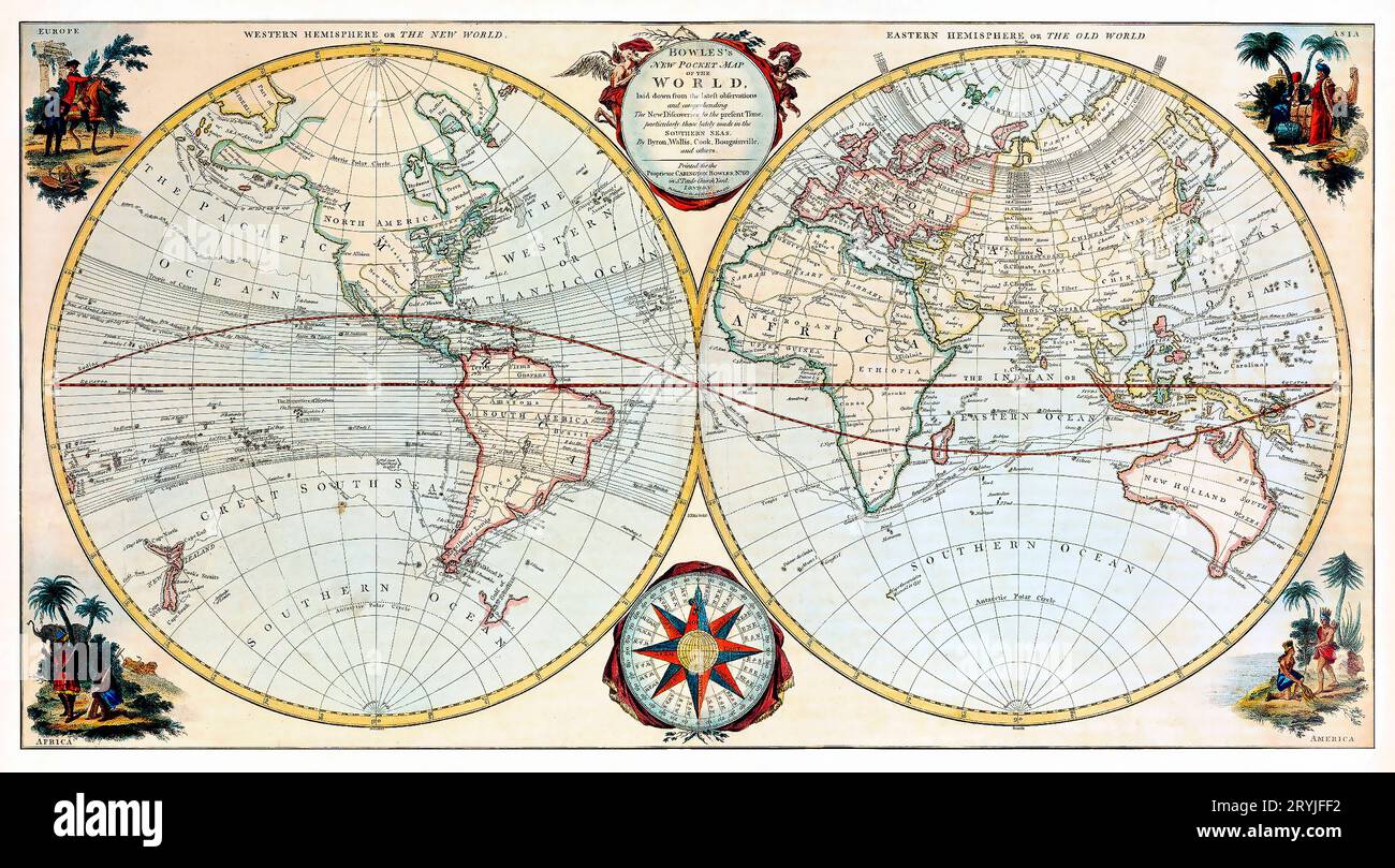 Bowles neue Taschenkarte der Welt: Erstellt aus den neuesten Beobachtungen und begreift die neuen Entdeckungen bis in die Gegenwart Stockfoto
