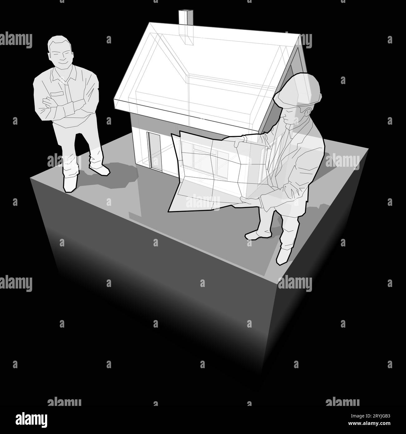 Einfamilienhaus mit Architekt- und Kundendiagramm Stockfoto