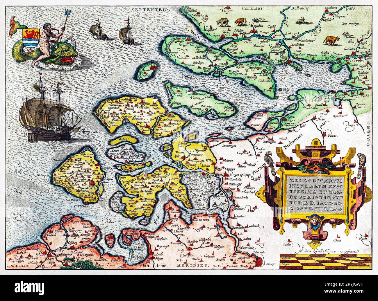 Kaart van Zeeland (1592) von Frans Hogenberg. Stockfoto