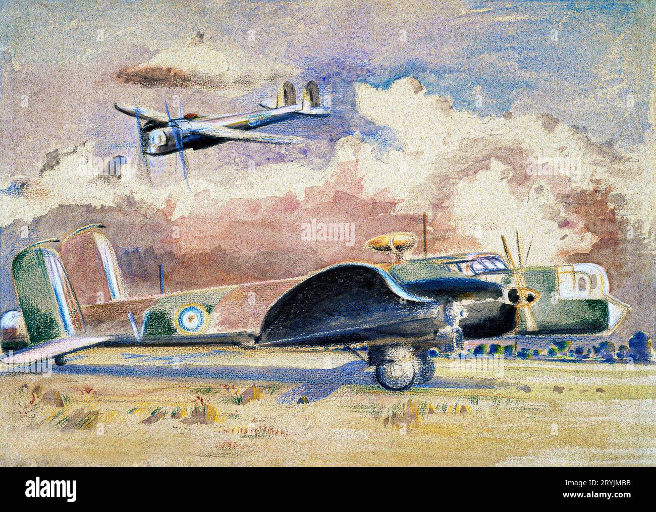 Whitley Bombers Sonnengemälde in hoher Auflösung von Paul Nash. Stockfoto