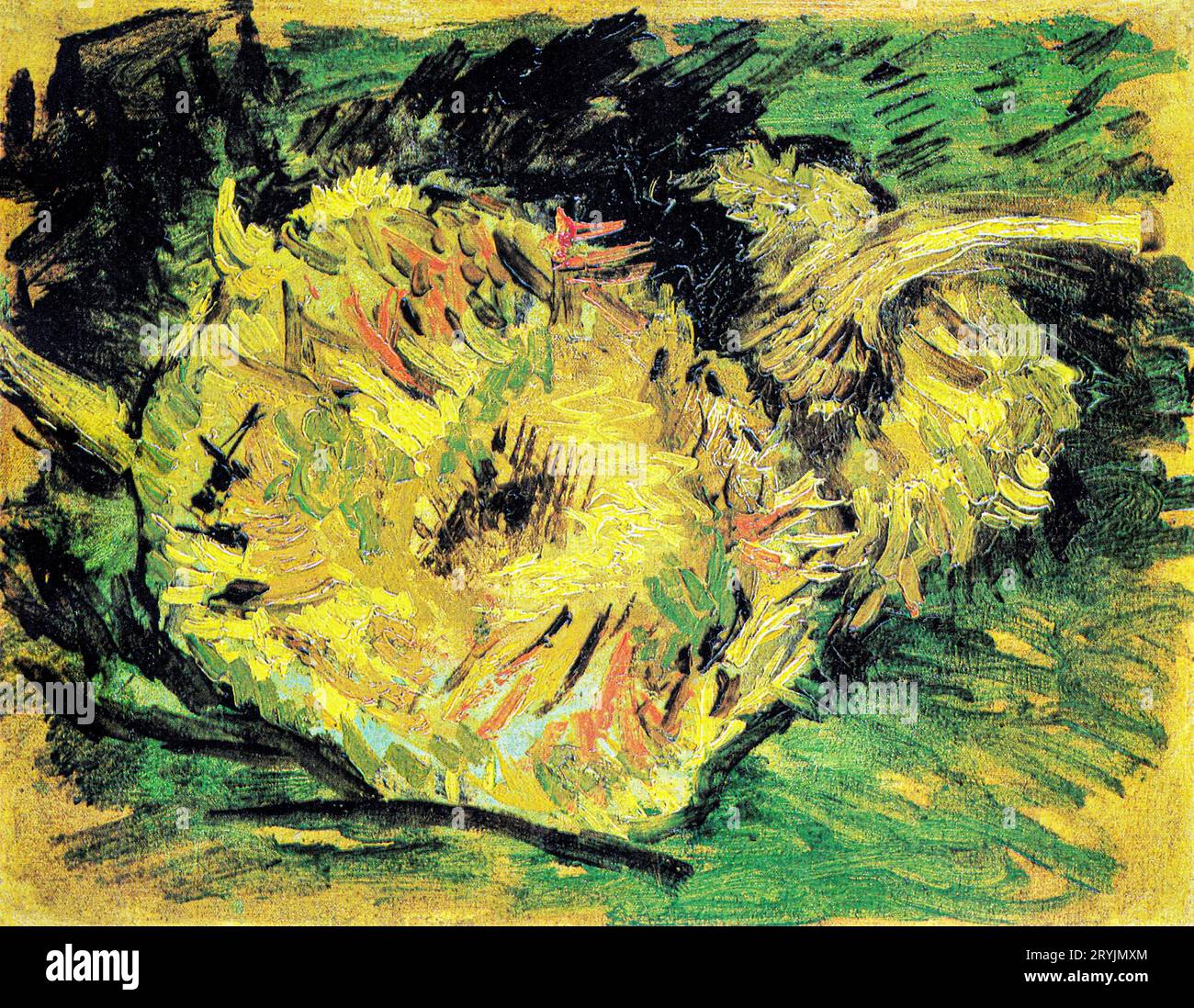 Vincent van Goghs berühmtes Gemälde der zwei geschnittenen Sonnenblumen. Stockfoto