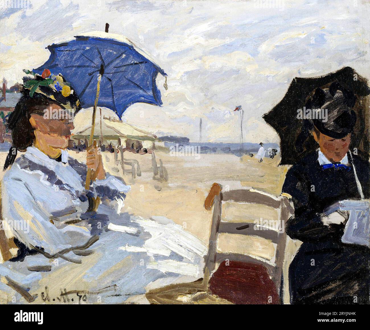 Claude Monets berühmtes Gemälde The Beach at Trouville (1870). Stockfoto