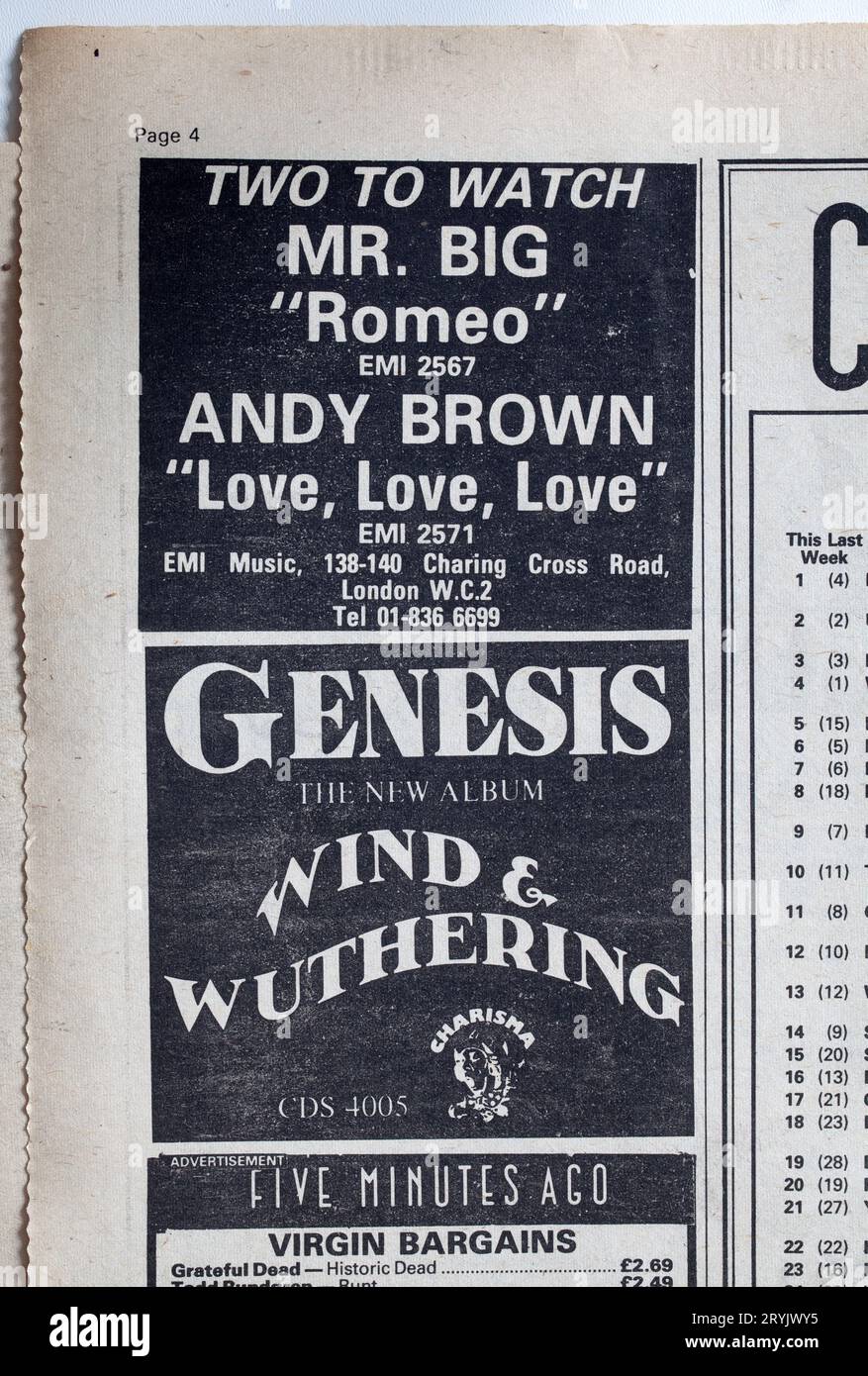 Werbung für New Records in der Ausgabe der 1970er Jahre von NME New Musical Express Music Paper Stockfoto