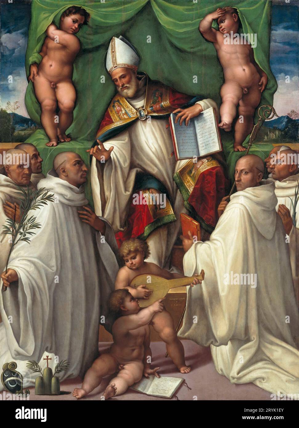 Girolamo Marchesi (c.1481-c.1550) - der selige Bernardo Tolomei erhält die Herrschaft des Ordens der St. Olivetans. Benedikt 1526. 203 x 155 Stockfoto