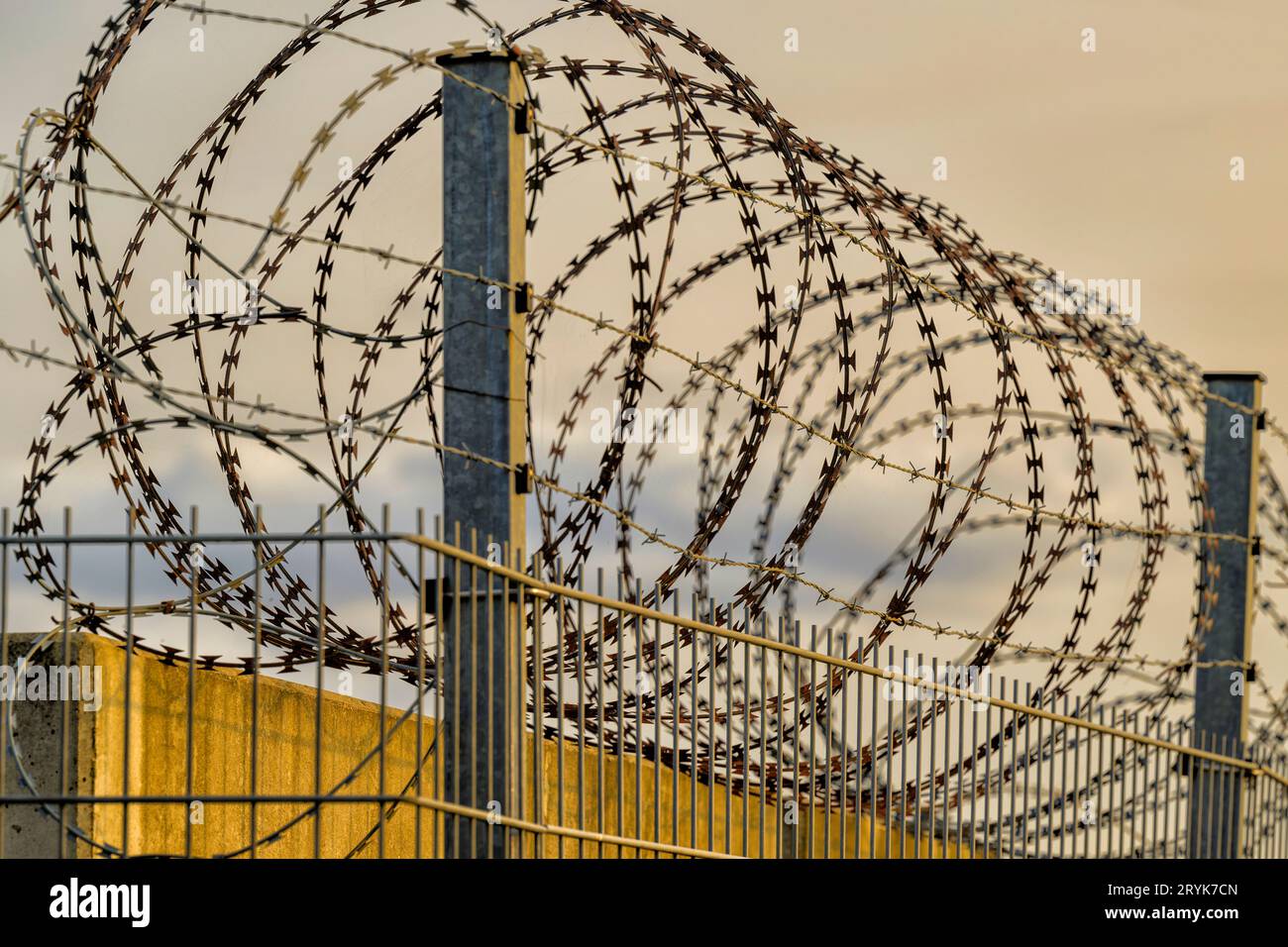 Stacheldraht wird zur Sicherheit verwendet Stockfoto