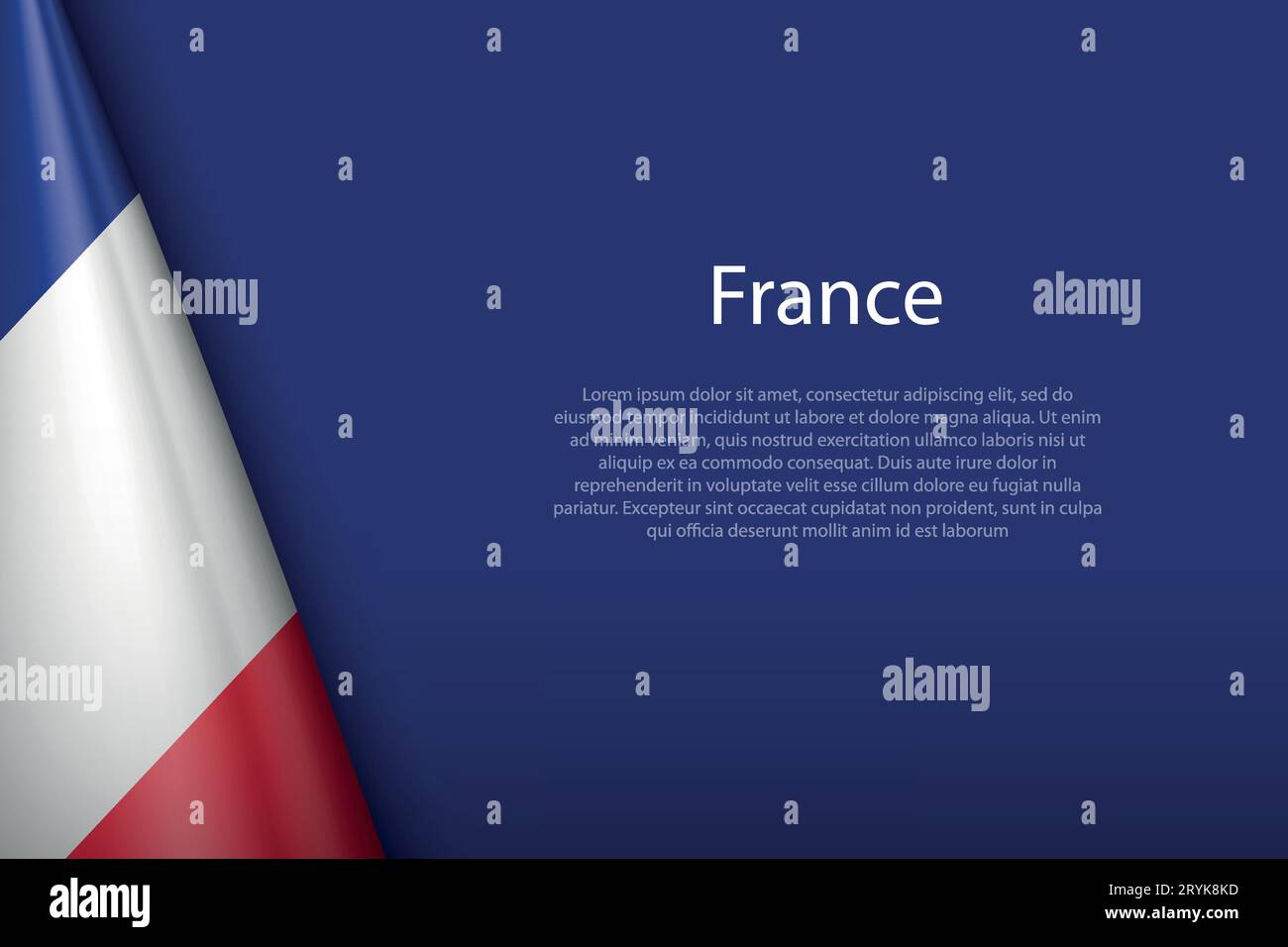 3D-Nationalflagge Frankreich isoliert auf Hintergrund mit Copyspace Stock Vektor