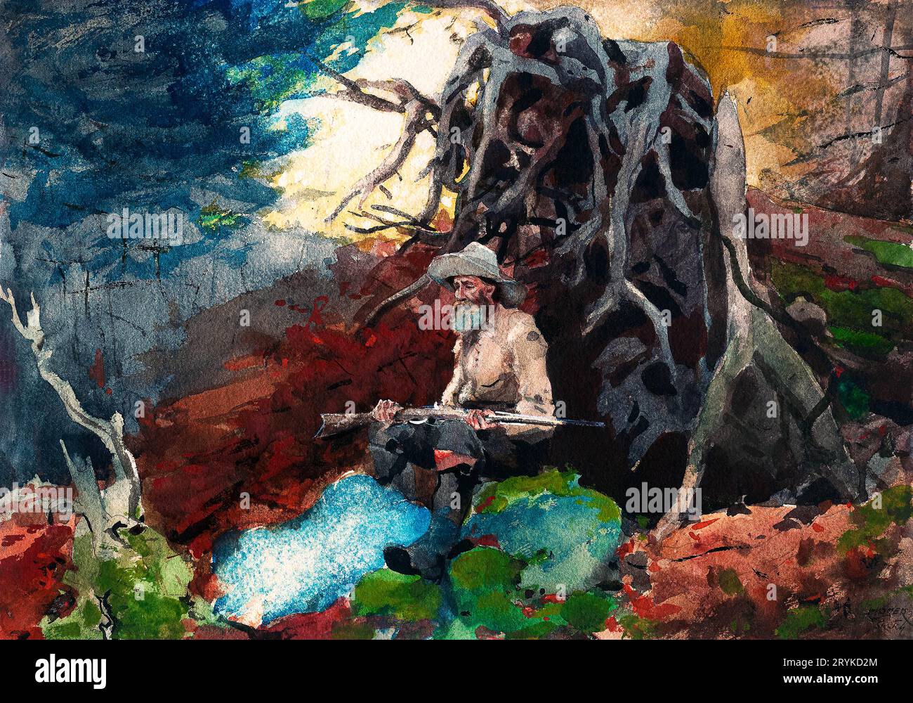 Lagerfeuer, Adirondacks von Winslow Homer. Original aus der Smithsonian Institution. Stockfoto