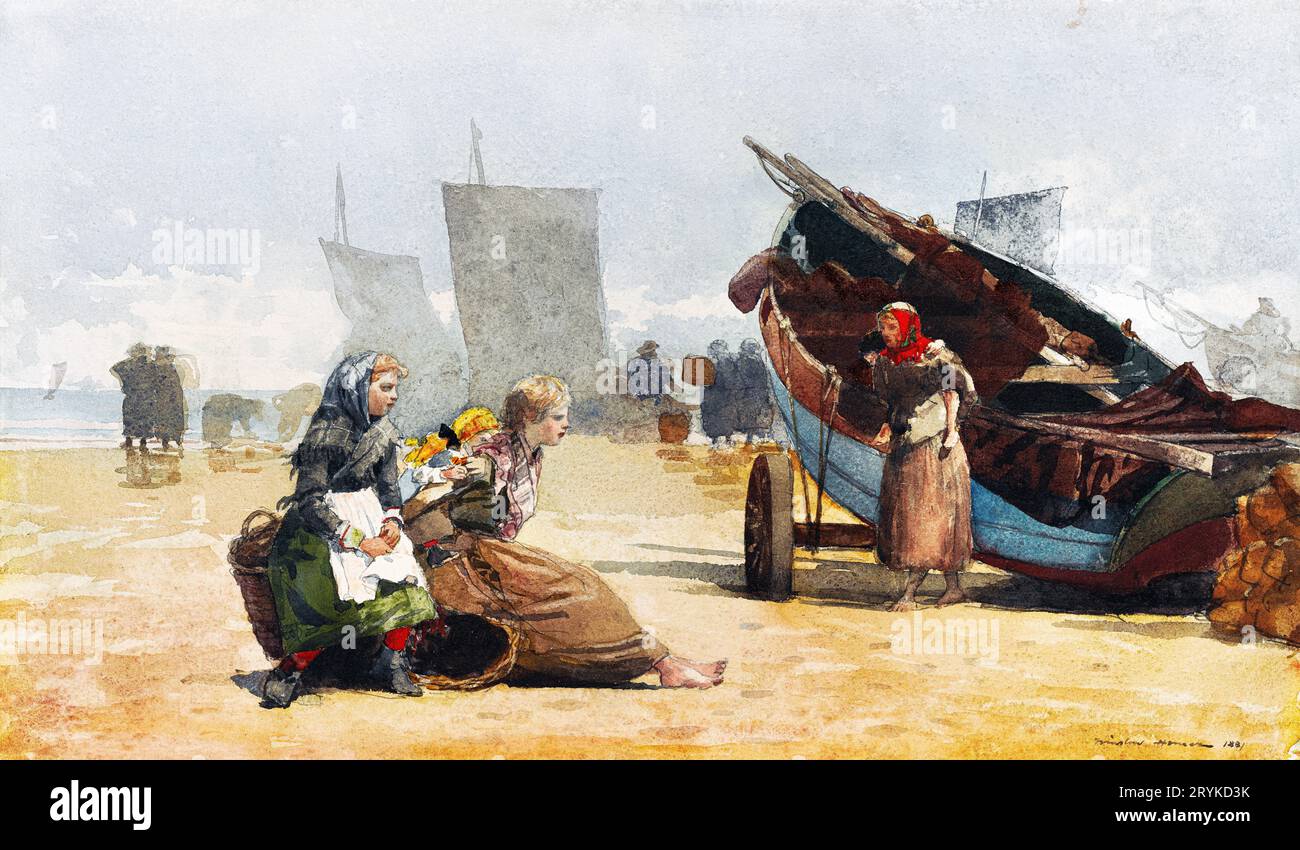 Strandszene, Cullercoats von Winslow Homer. Original vom Clark Art Institute. Stockfoto