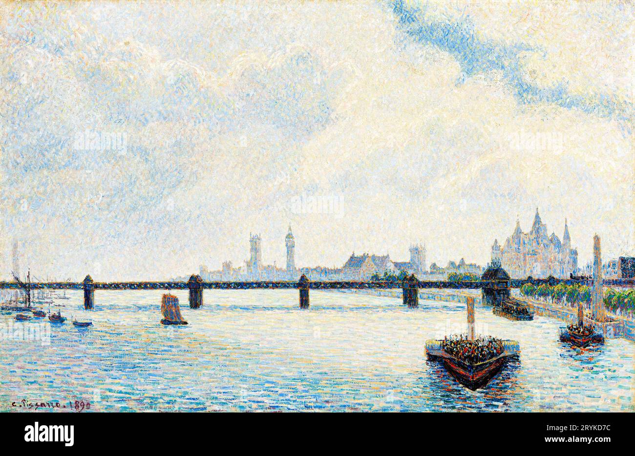 Charing Cross Bridge, London von Camille Pissarro. Original aus der Nationalgalerie der Kunst. Stockfoto