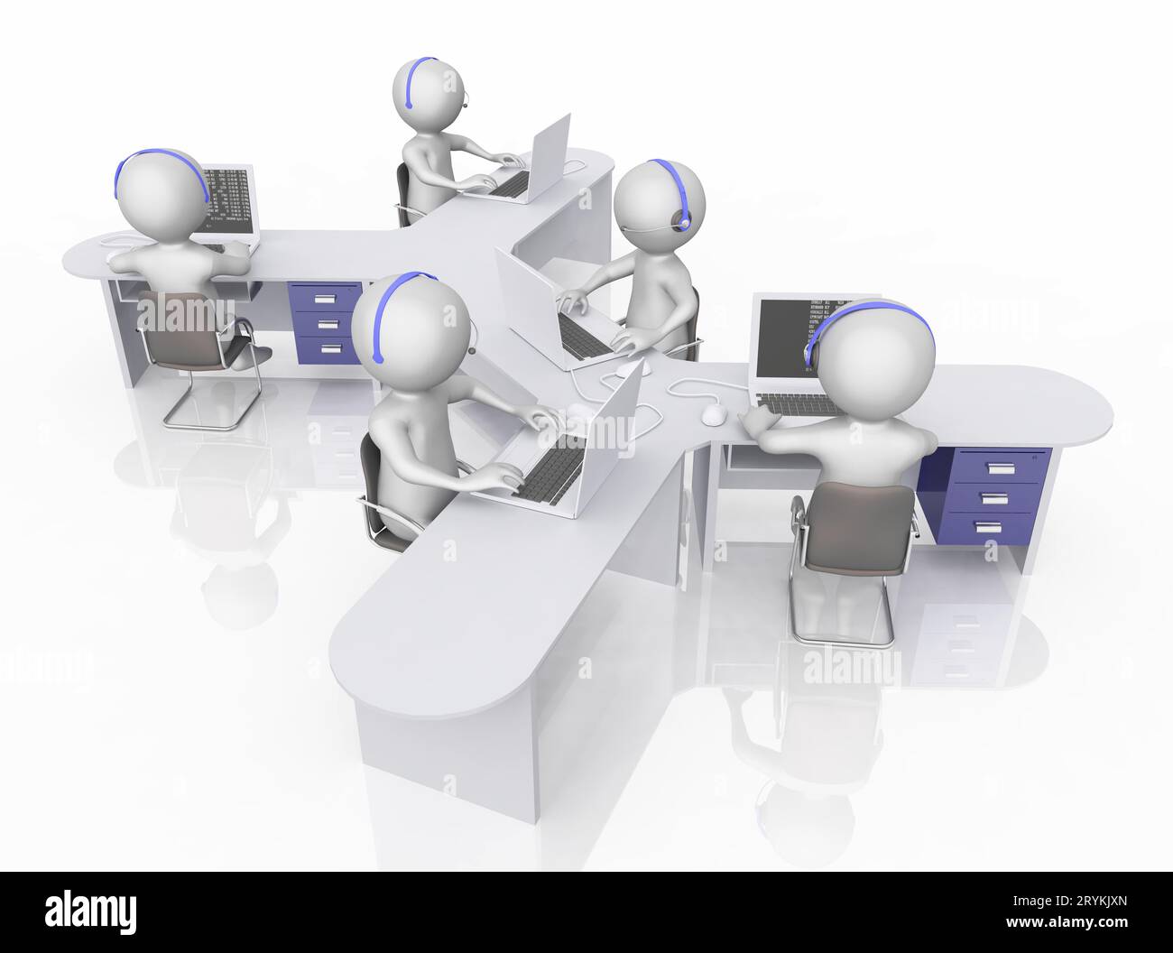 Call Center mit 3D-Figuren Stockfoto