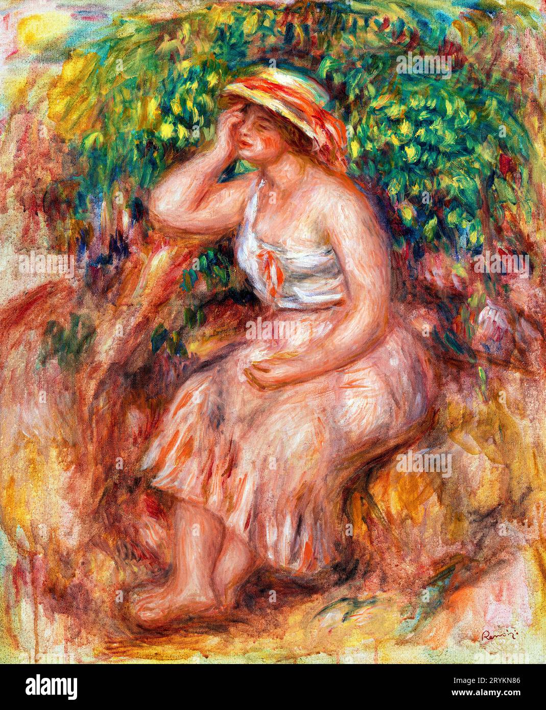 Frau, die tagträumt von Pierre-Auguste Renoir. Stockfoto