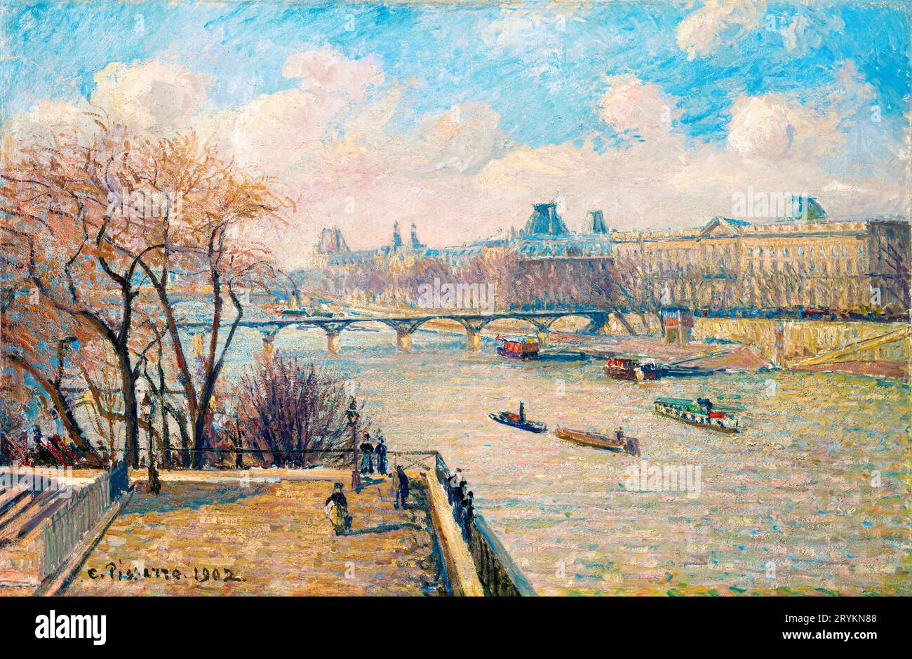 Der Louvre aus dem Pont Neuf Gemälde in hoher Auflösung von Camille Pissarro Stockfoto