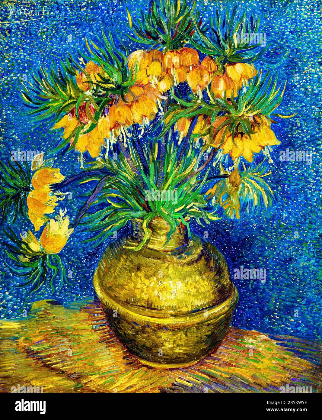 Vincent van Goghs Kaiserliche Fritillarien in einer Kupfervase berühmtes Stillleben Gemälde. Stockfoto