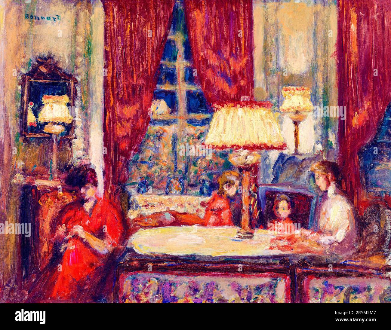 Abend unter den Lampen von Pierre Bonnard Original von der Barnes Foundation. Stockfoto