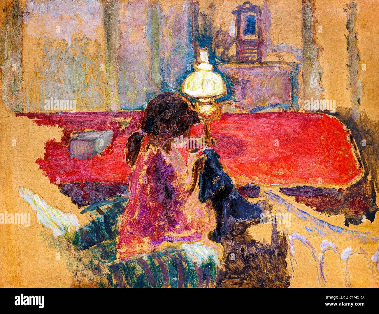 Frau mit einer Lampe Gemälde in hoher Auflösung von Pierre Bonnard. Stockfoto