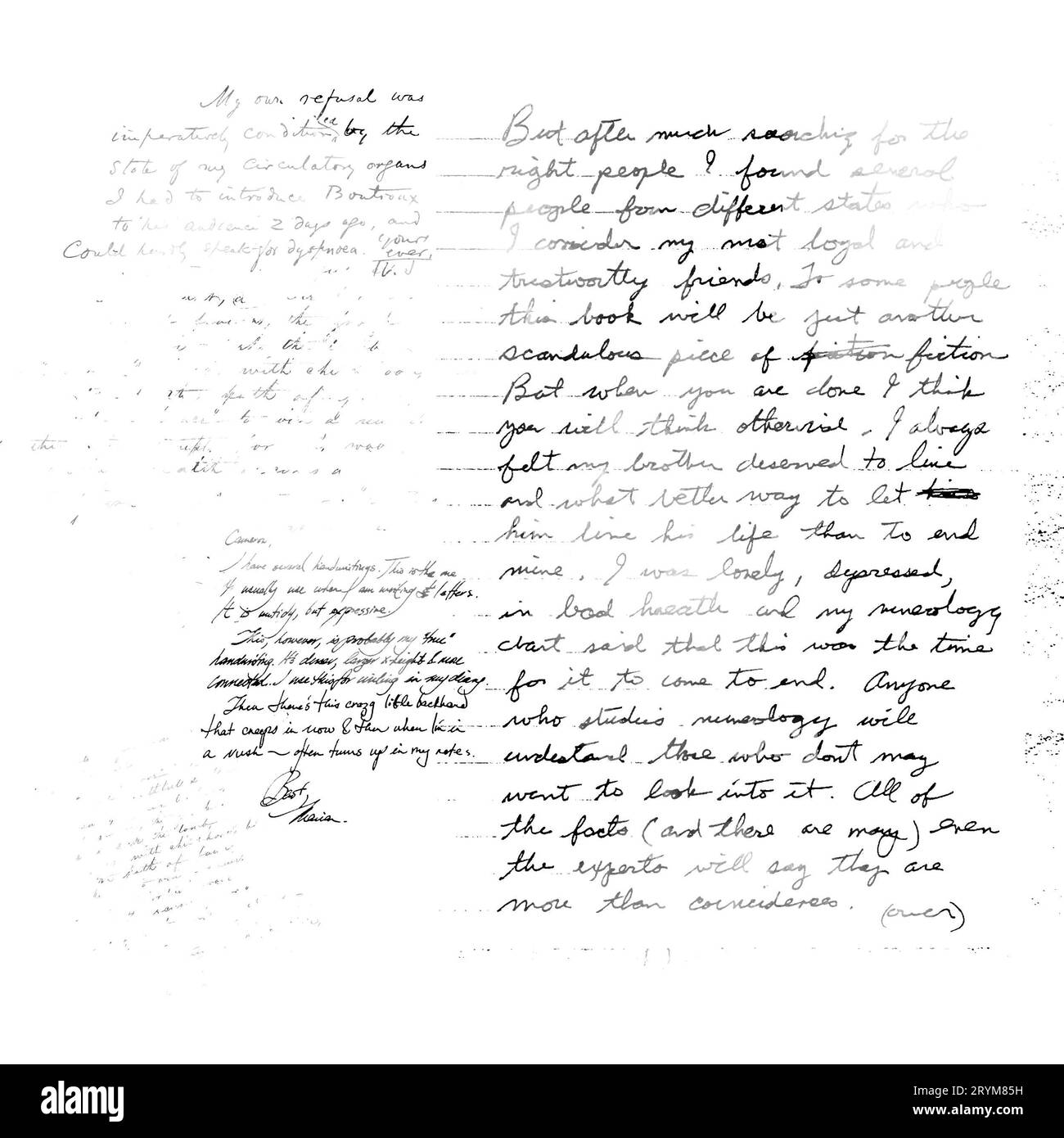 Handschriftliche abstrakte Text Tapete. Imitation eines abstrakten vintage Schriftzug. Buchstaben in Inschriften, Ornamente, Hintergrund Stockfoto