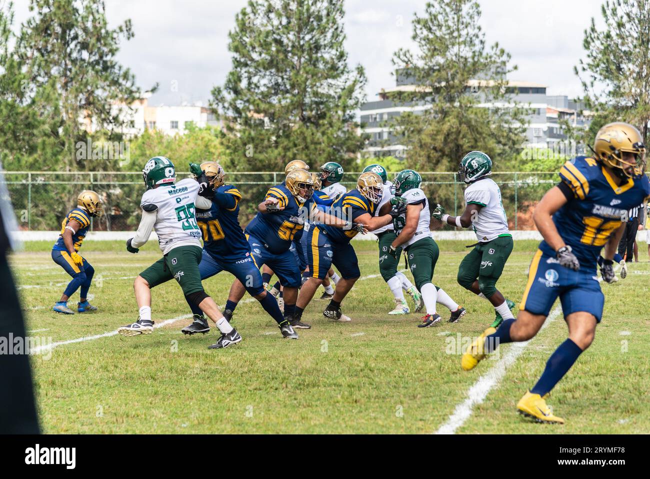 Camacari, Bahia, Brasilien - 30. September 2023: American Football Match im Armando Oliveira Stadion in Camacari, Bahia. Stockfoto