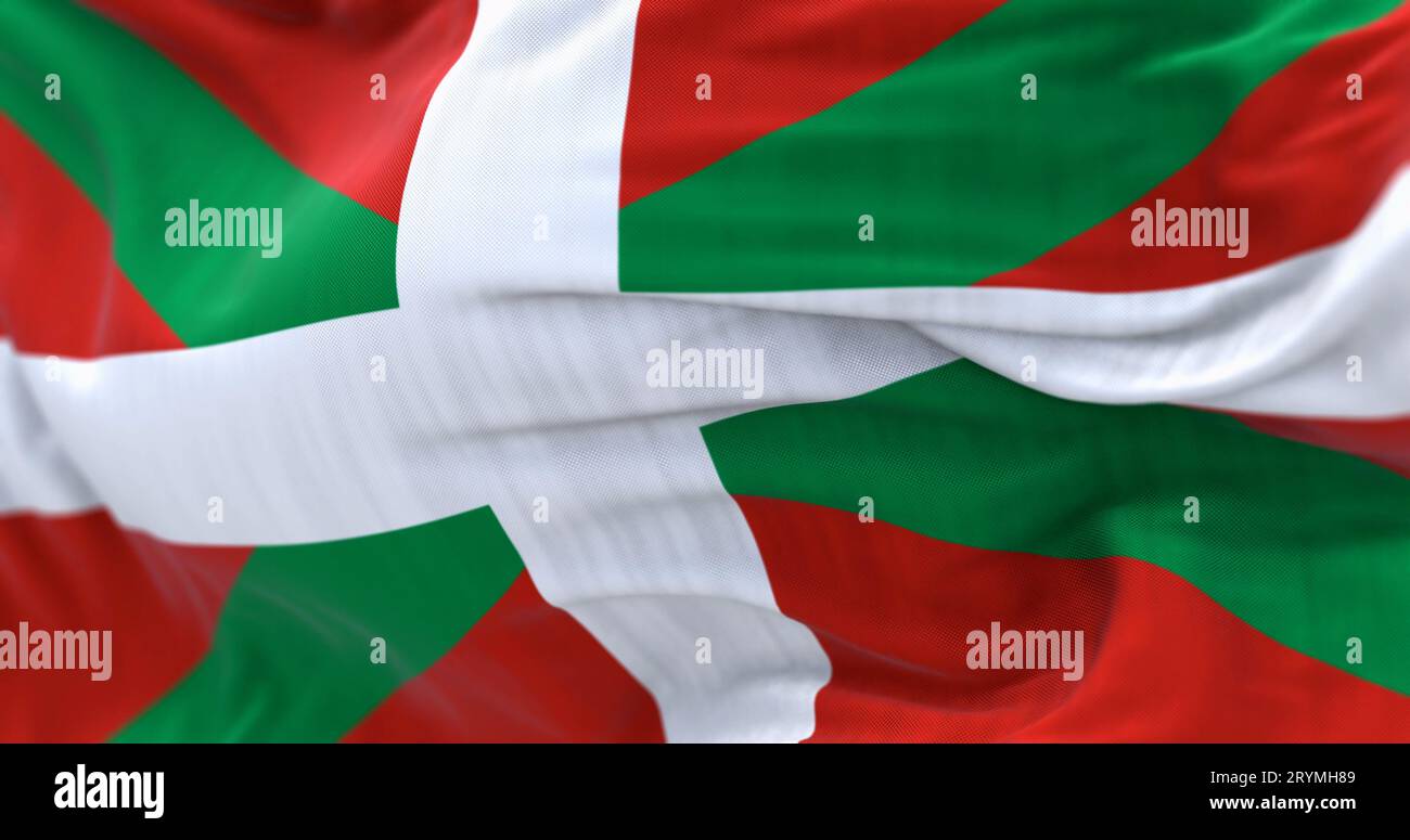 Detail der Baskenlandflagge, die im Wind winkt Stockfoto