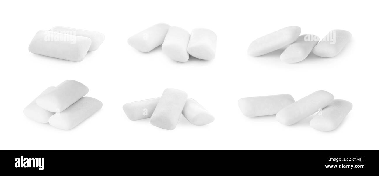 Pellet Kaugummi isoliert auf weiß, Set Stockfoto
