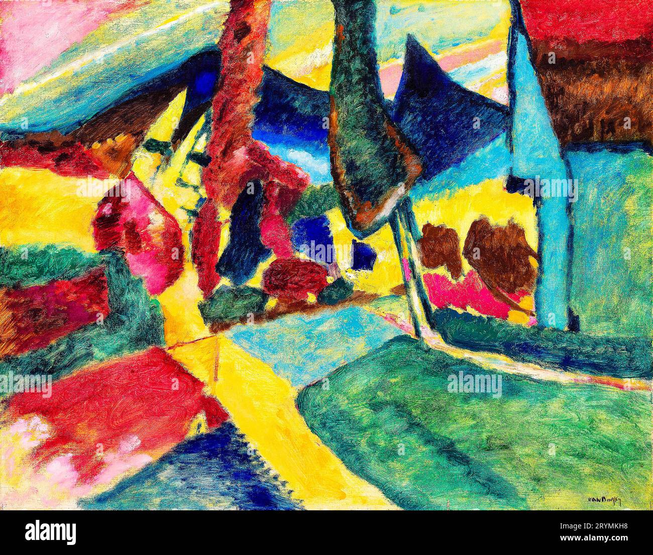 Landschaft mit zwei Pappeln hochauflösendes Gemälde von Wassily Kandinsky. Stockfoto
