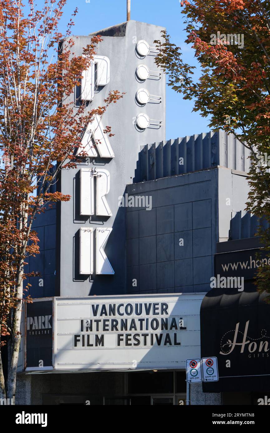 Das Park Theater in der Cambie Street in Vancouver ist ein Geschäftszeichen im Freien Stockfoto