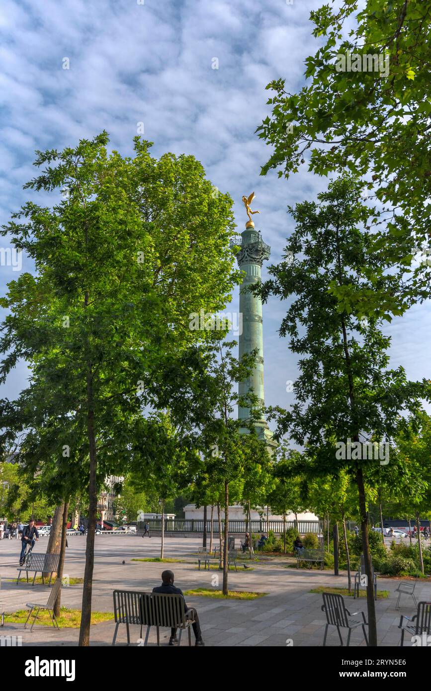 Die Julisäule auf dem Place de la Bastille, Paris, Frankreich Stockfoto