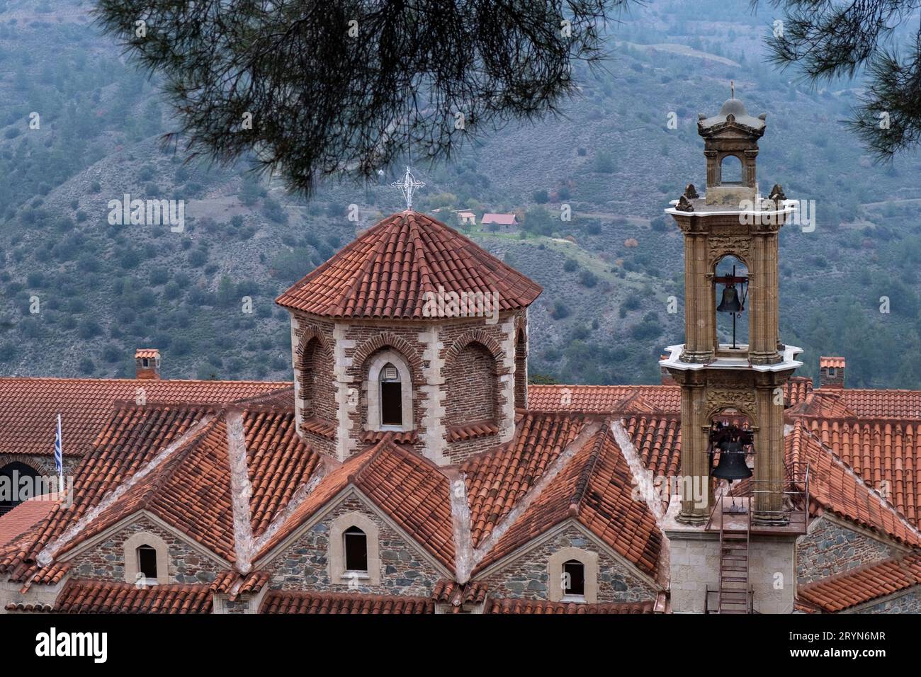 Christlich-orthodoxes Kloster von Machairas gewidmet der Jungfrau Maria. Zyprische Kirchen. Stockfoto