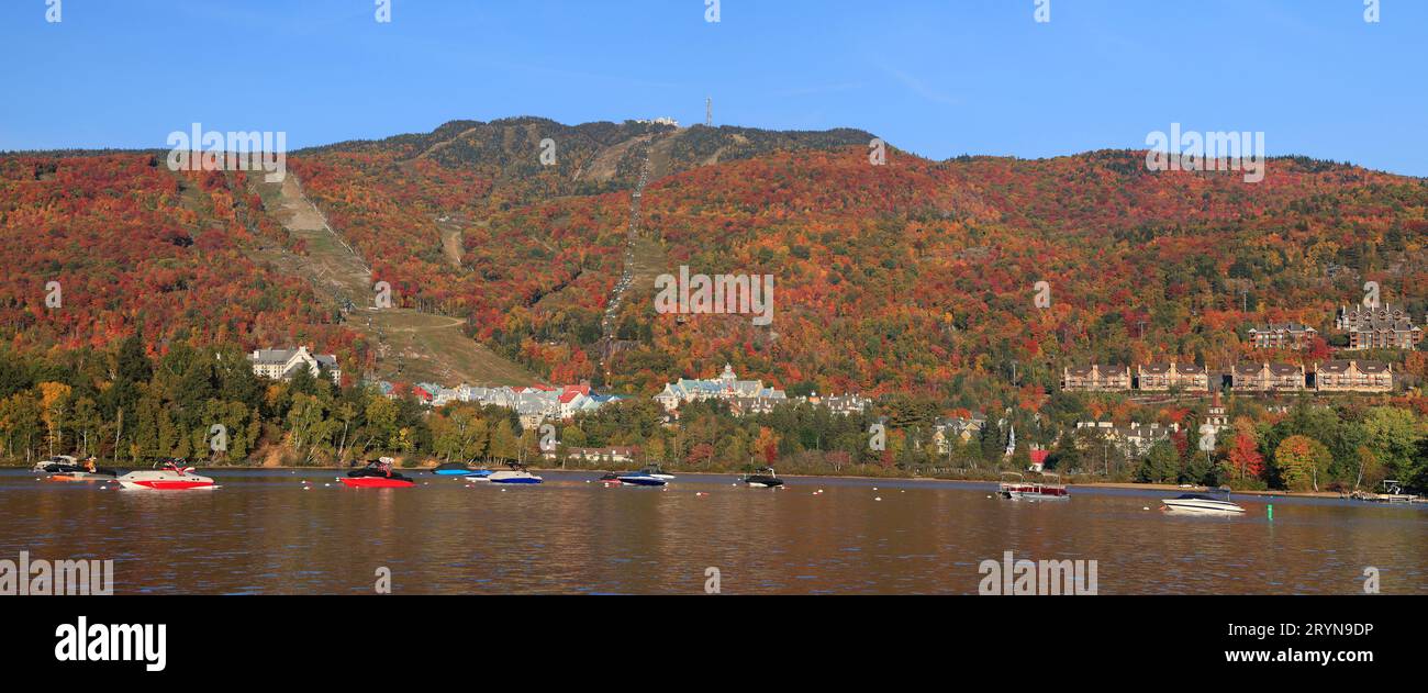Panoramablick auf die Herbstfarben des Mont Tremblant, Kanada Stockfoto