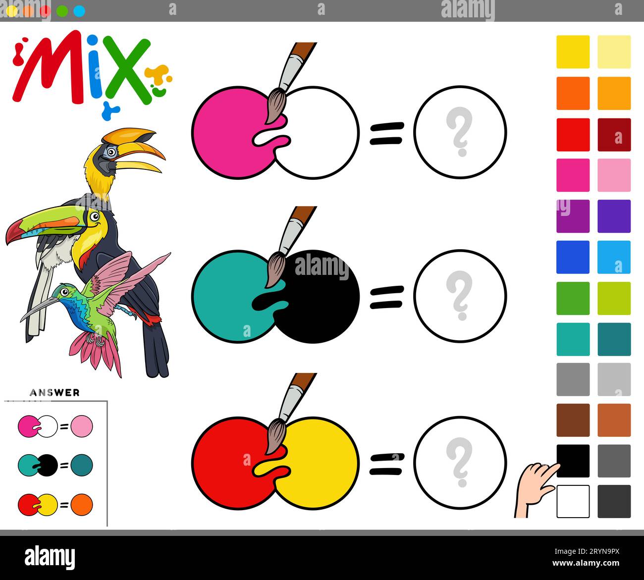 Zeichentrickfilm zur Vermischung von Farben pädagogische Aktivität für Kinder Stockfoto