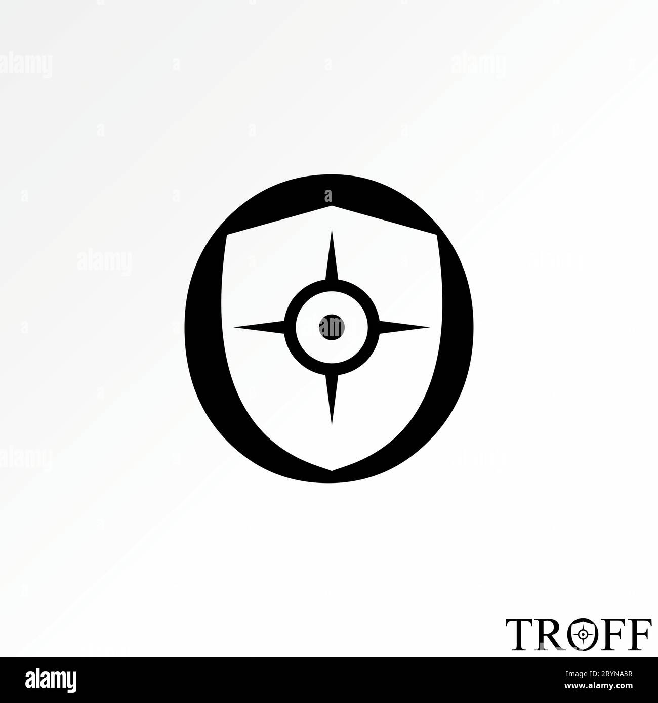 Logo Design Grafikkonzept kreatives abstraktes Premium-Vektorzeichen mit Schützenschutz mit Zielpfeil. Im Zusammenhang mit militärischem Sicherheitsschutz Stock Vektor