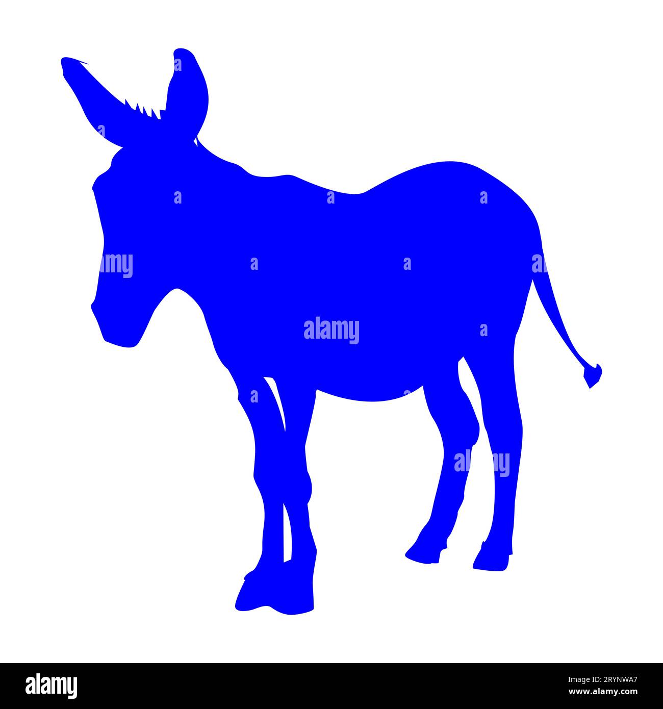 Ein blauer Esel in Slilhouette auf weiß als demokratisches Parteimaskottchen Stockfoto