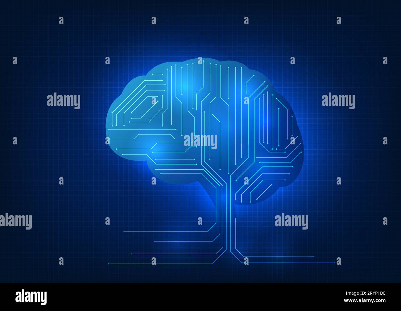 Intelligente Gehirntechnologie im Gehirn sind vernetzte technologische Schaltkreise. Es steht für die Technologie der künstlichen Intelligenz, die kommt Stock Vektor