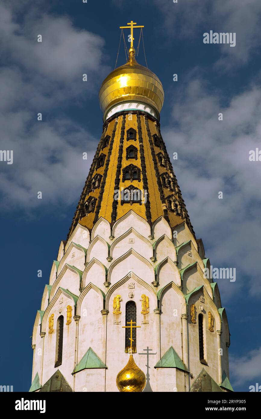 Vergoldete Zwiebelkuppel, Russische Gedächtniskirche, Leipzig, Sachsen, Deutschland Europa Stockfoto