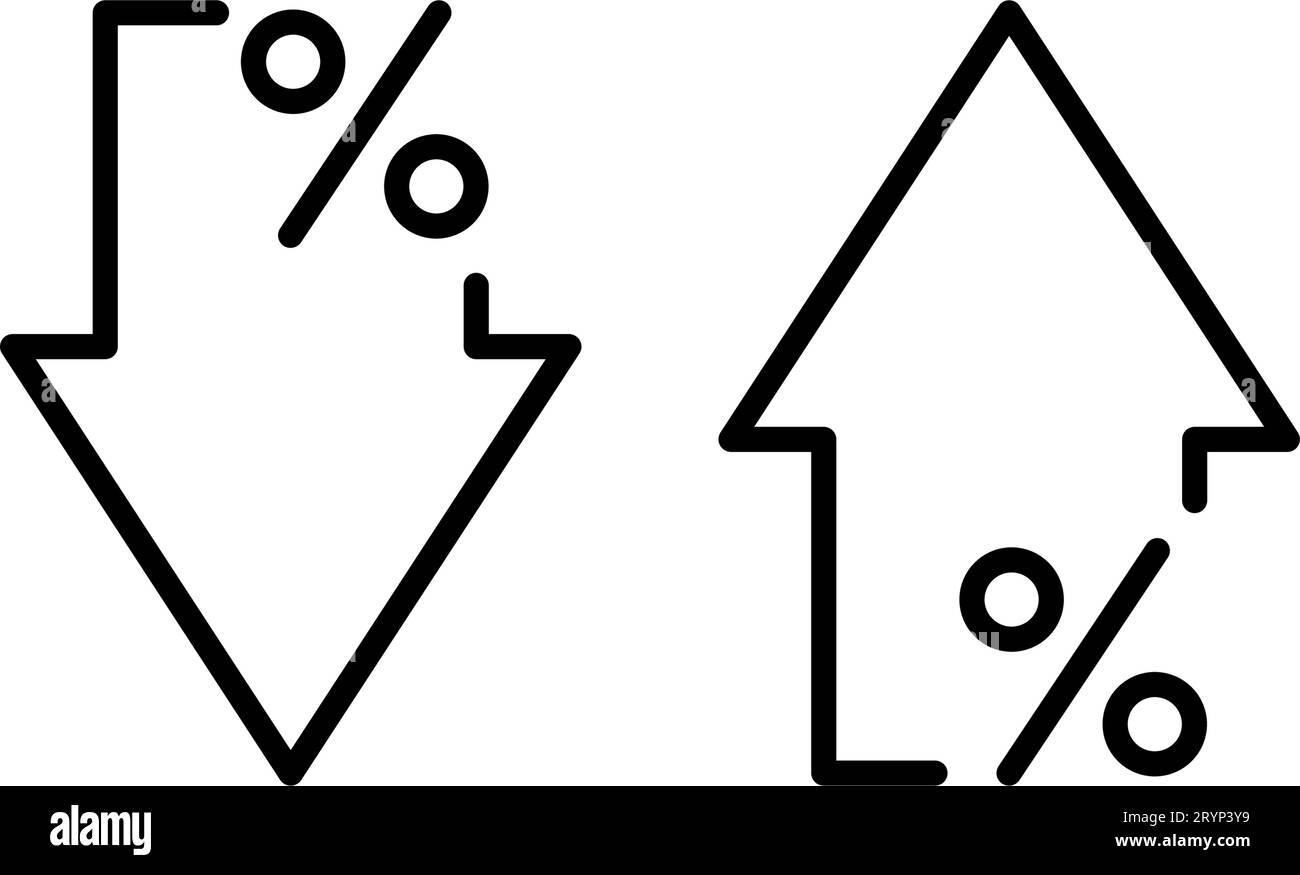 Prozentpfeil nach oben und unten Symbol. Symbol für Prozentlinie. Preiserhöhung, -Abnahme. Business Simple-Symbol. Vektorillustration isoliert auf weiß Stock Vektor