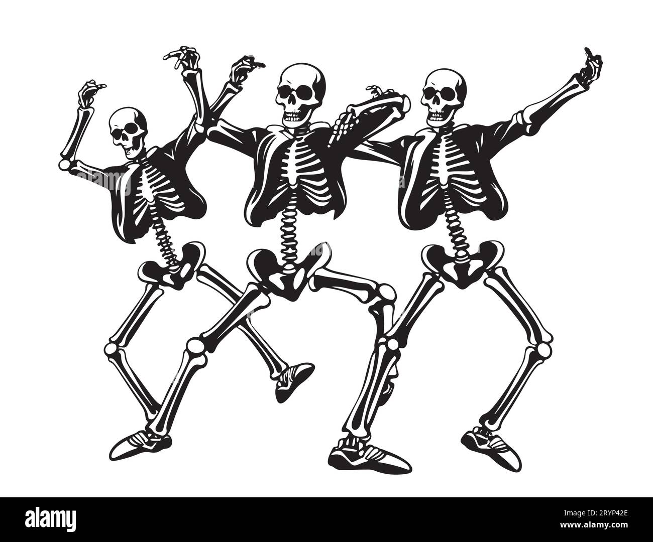 Lustige Skelette tanzen Skizze Hand gezeichnet Vektor Stock Vektor