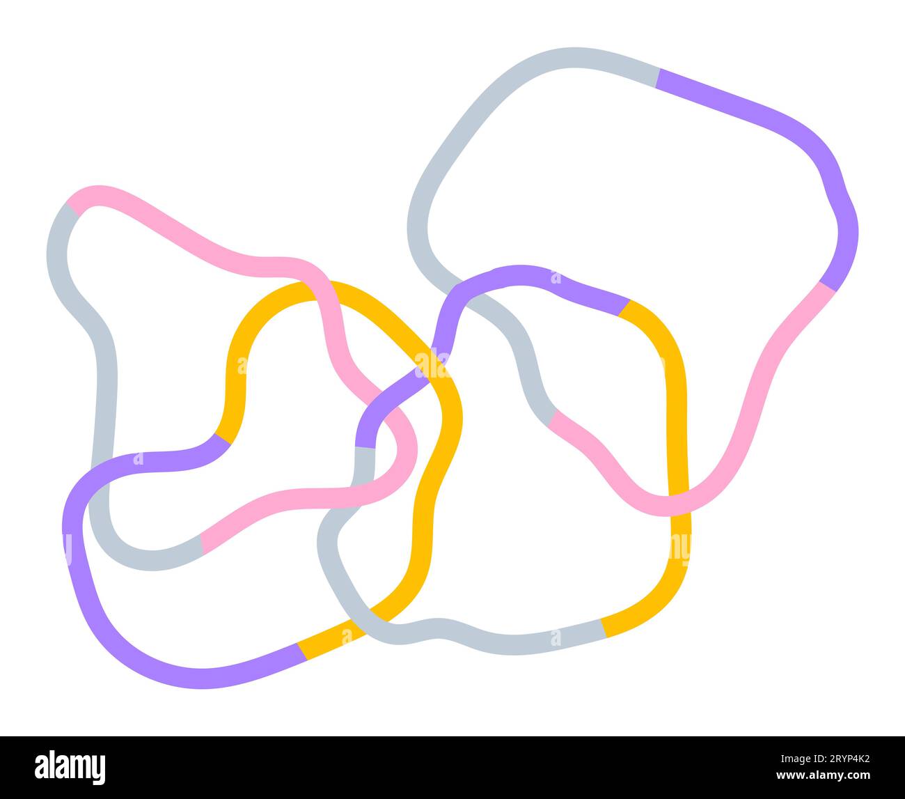 Farbenfroher abstrakter Squiggles-Druck mit deformierten Kreisen und gewellten Linien. Retro-memphis-Stil der 80er Jahre. Chaotische Tintenpinseln. Vektorillustration Stock Vektor