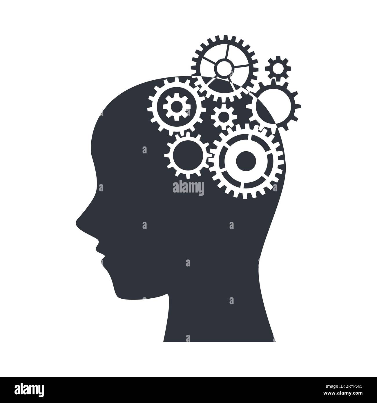 Künstliche Intelligenz-Ikone im humanoiden Kopf. Maschinelles Lernen und Cyber-Mind-Domination-Konzept. Vektorillustration. Stock Vektor