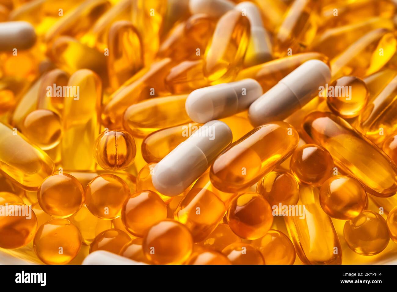 Hintergrund der Tabletten. Hauptsächlich Vitamine und Nahrungsergänzungsmittel. Stockfoto