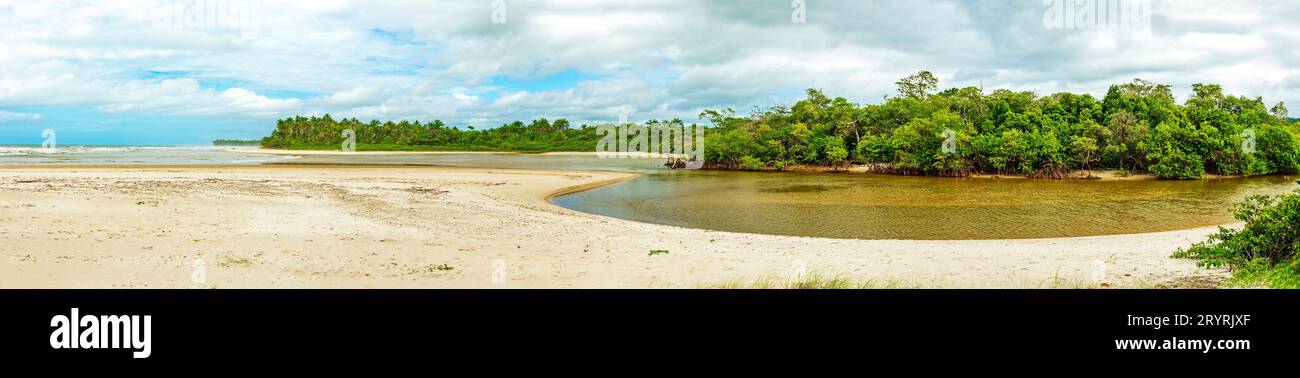 Der Fluss schlängelt sich durch Wald und Mangroven in Richtung Meer Stockfoto