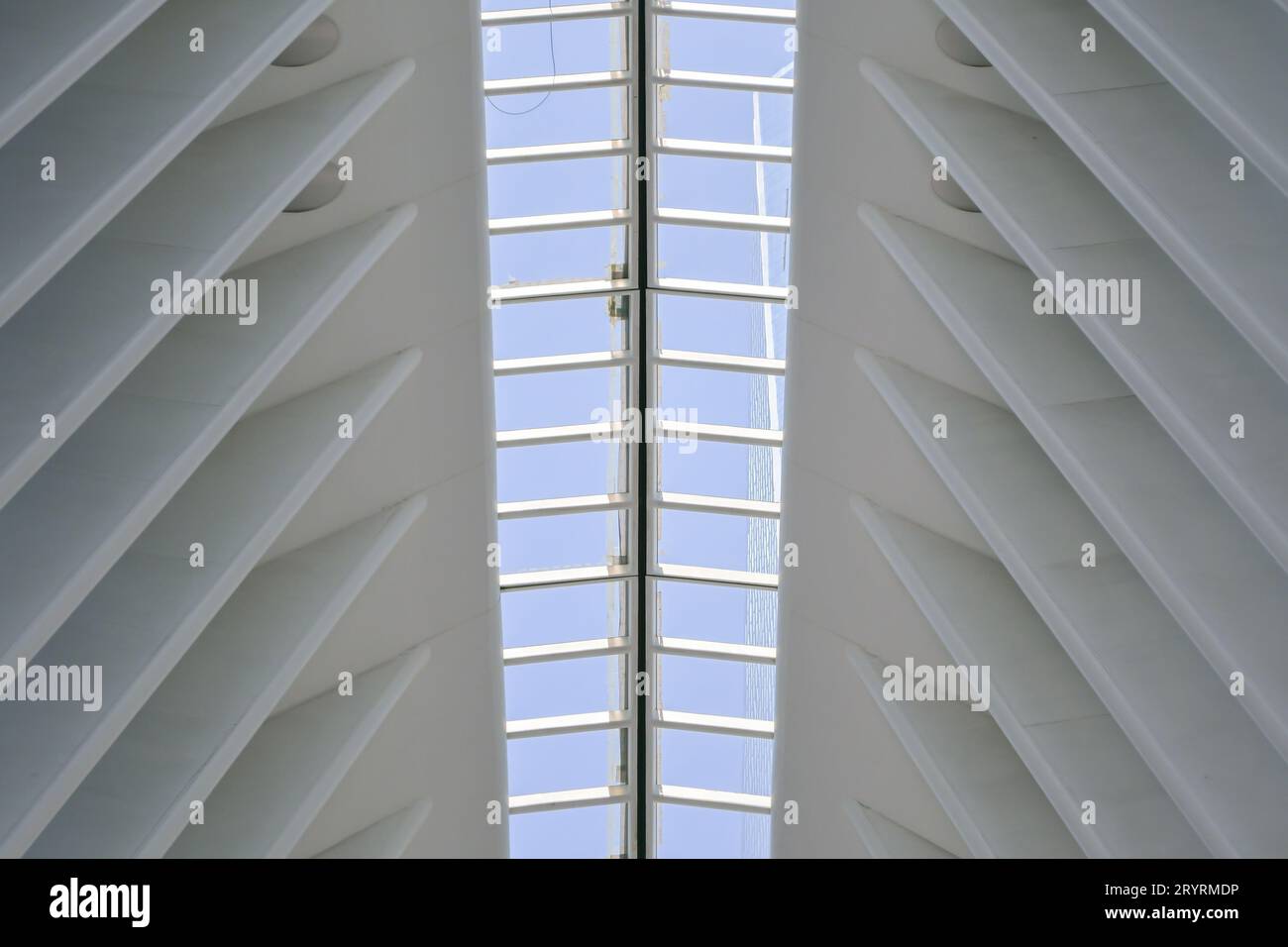 Ein Blick vom Dach aus vom Oculus Interior auf den White World Trade Center Bahnhof Stockfoto