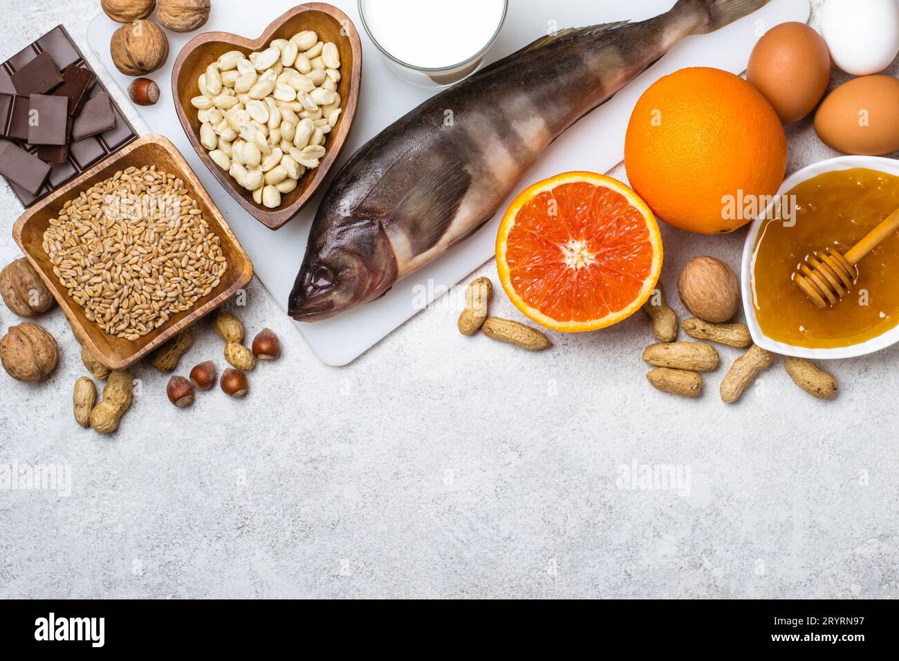 Auswahl allergischer Lebensmittel. Allergie-Food-Konzept. Stockfoto