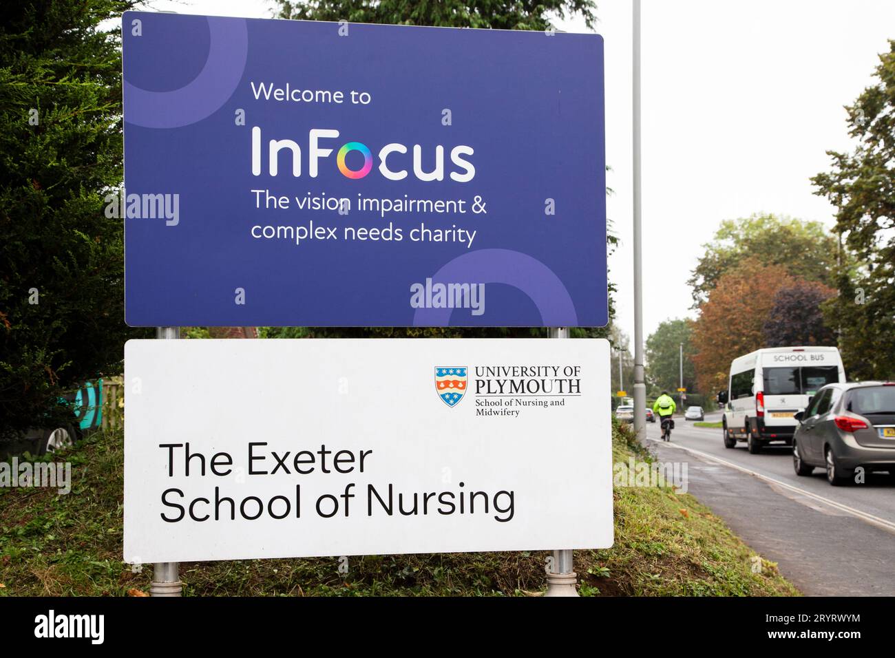 Die Exeter Schule für Krankenpflege Zeichen mit im Fokus Vision Wohltätigkeitszeichen Stockfoto